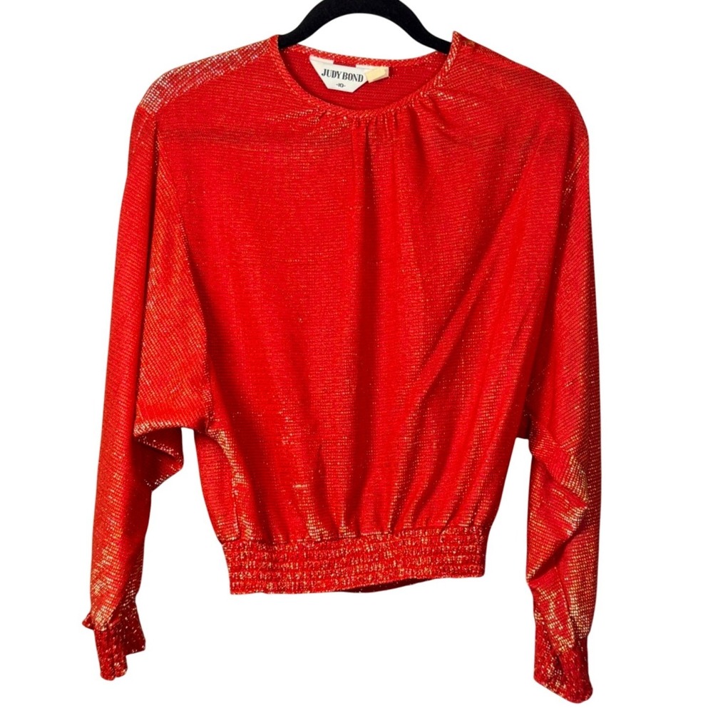 Vintage Judy Bond Blouse Women 10 Disco Party‎ Holiday Red Gold Metallic Lurex